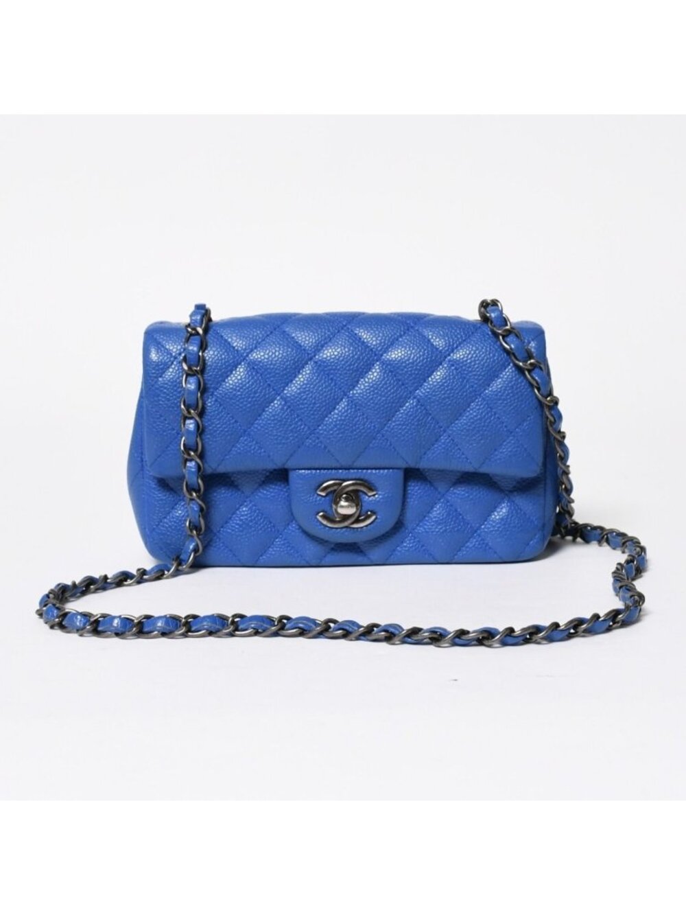 Chanel Mini Quilted 20 Chain Shoulder Bag CC Logo Caviar Leather Blue